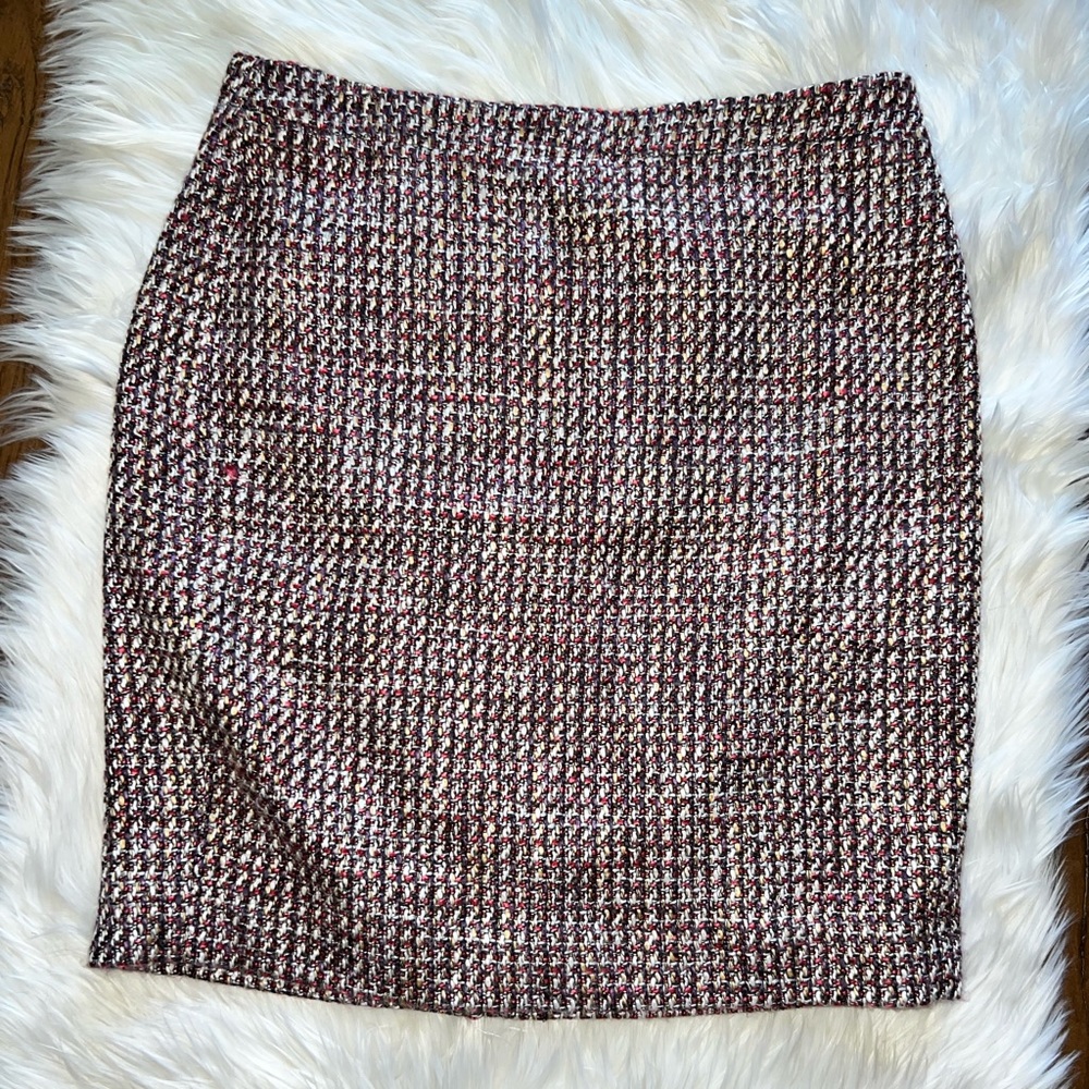 NWT Loft Outlet Tweed Knit Dressy Mini High Waist Pencil Skirt Sz 8 multicolor